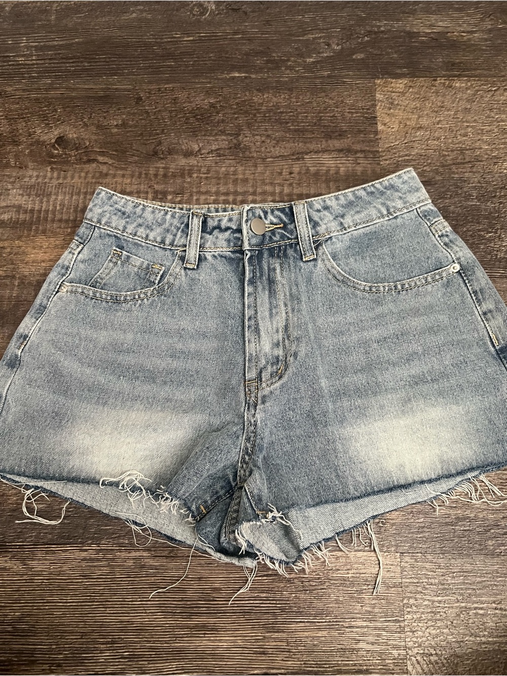SHEIN Light Blue High Waist Distressed Denim Shorts